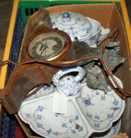 Quantity of B&W china & 2 clocks